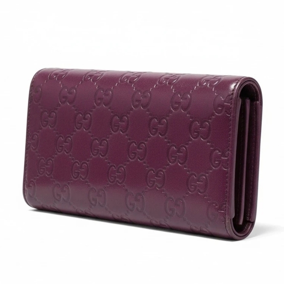 GUCCI Guccissima Plum Leather Wallet with Gold Detail - Picture 2 of 6